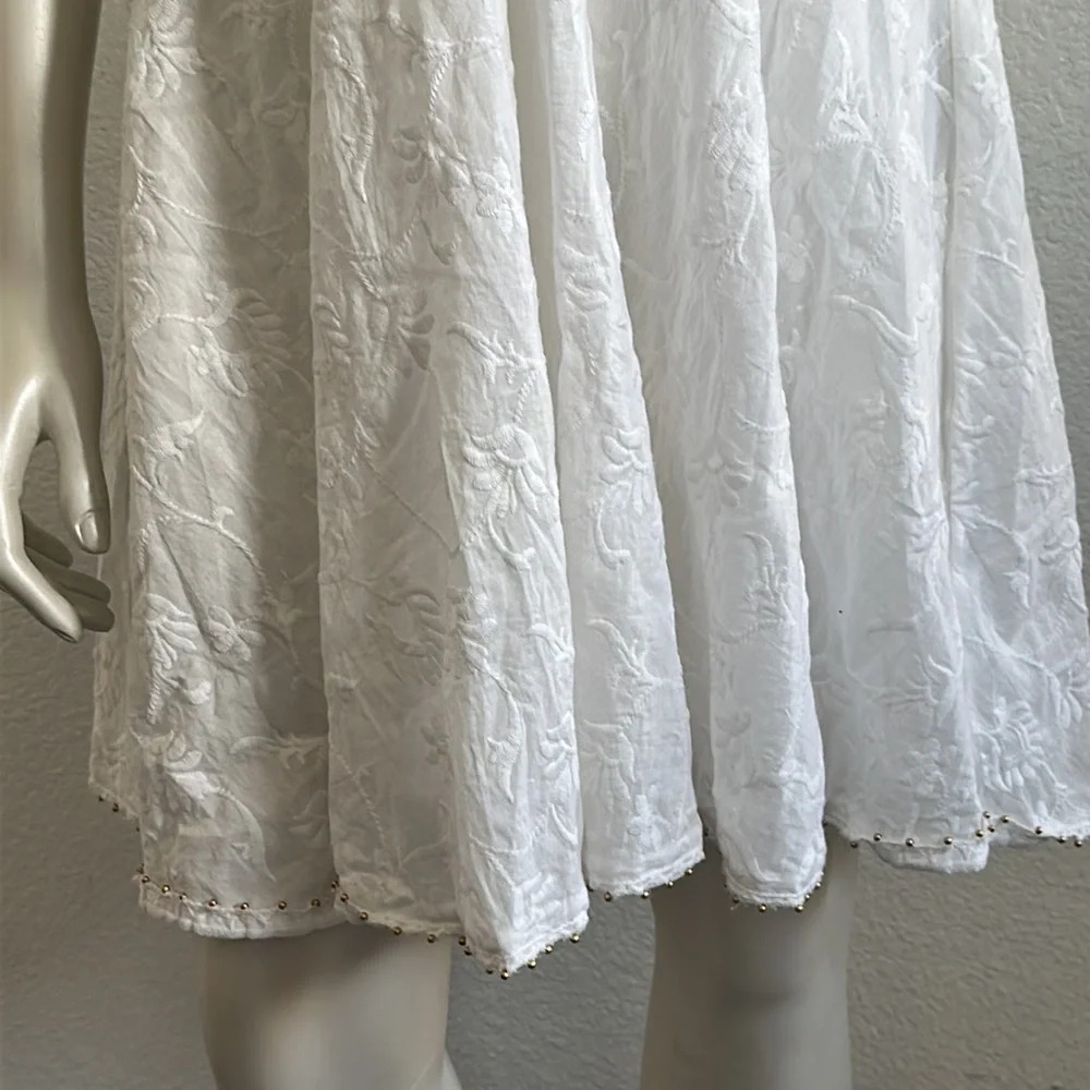 ZARA | Embroidered Open Back Halter Dress White Tassels Gold Beads Size Medium - Picture 10 of 12